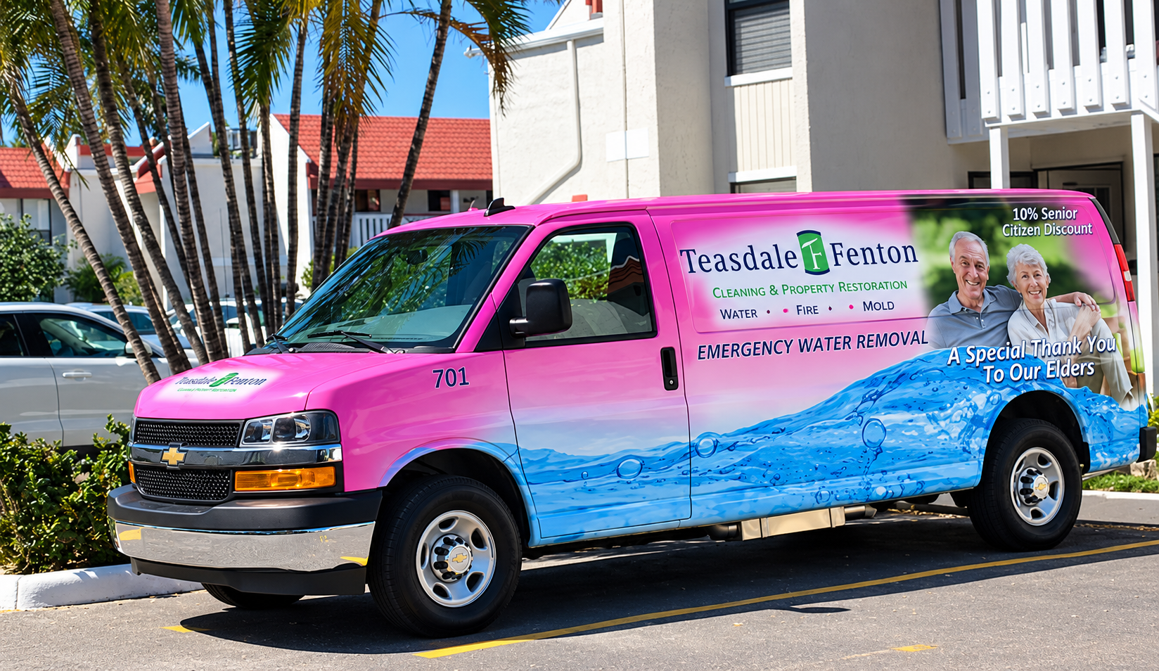 Teasdale Fenton Cleaning & Restoration service van parked in Sarasota.