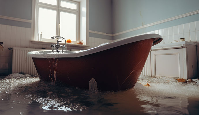 Close-up of a bathtub overflowing with water