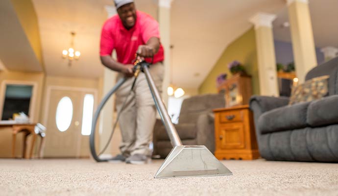 Expert professional cleaning carpet using equipment