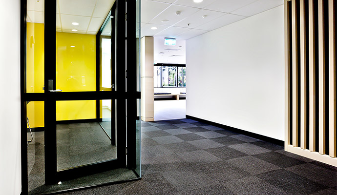 Modern office interior with clean carpet