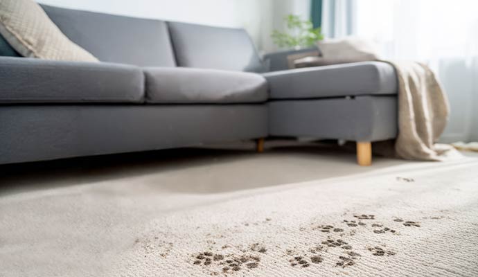 Stained carpet from pet paw prints