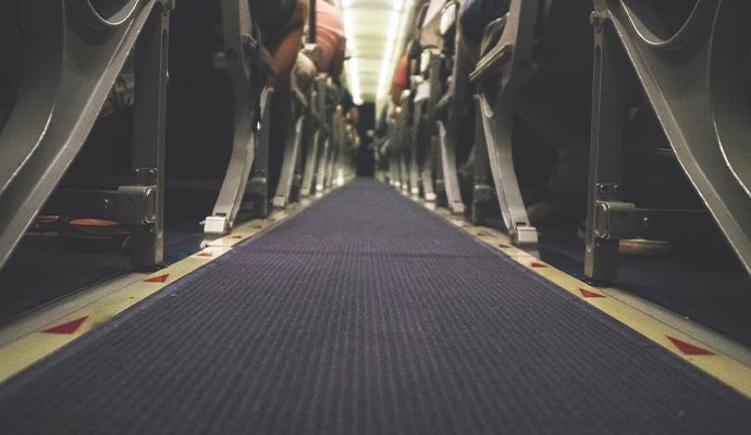 Clean carpet on airplane
