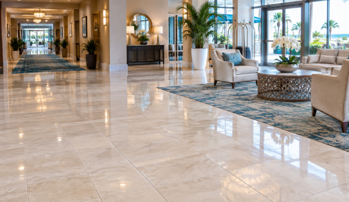 Clean tile floor in hotel lobby