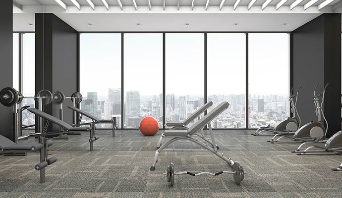 Clean carpet placed inside a fitness center