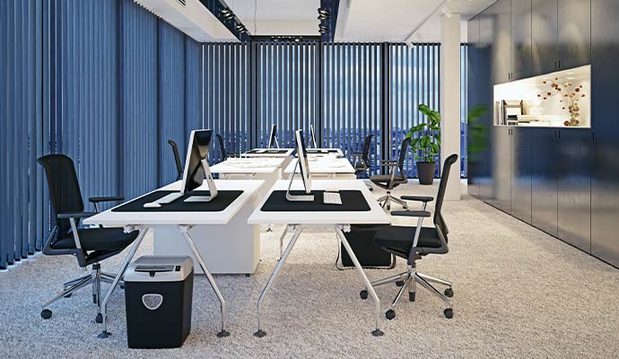 Modern office with vertical blinds