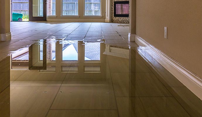 Flooded living room with standing water