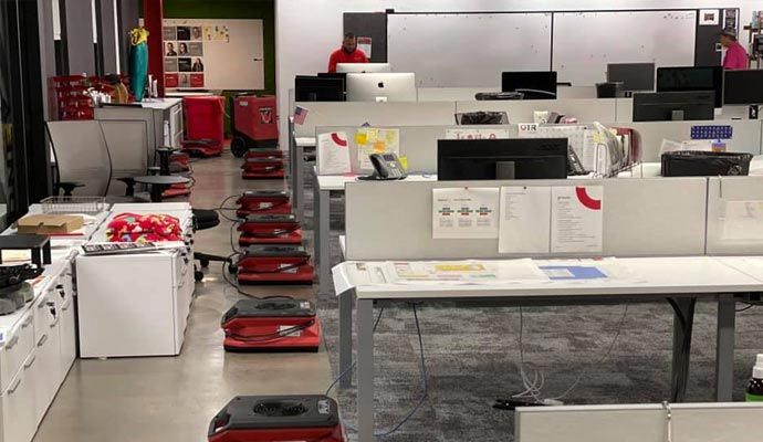Commercial office space under restoration after major water damage