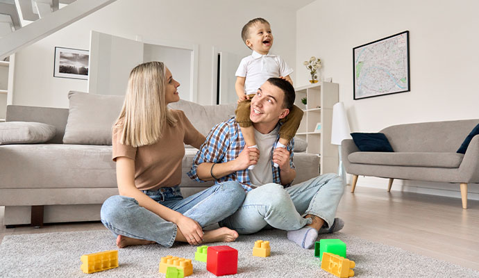 Happy family in living room