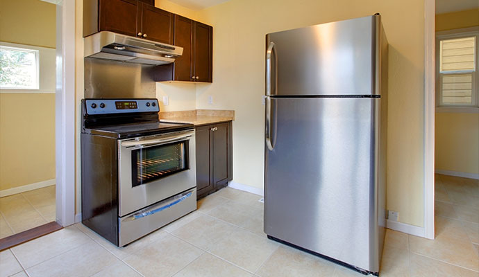 Modern kitchen with stainless steel appliances
