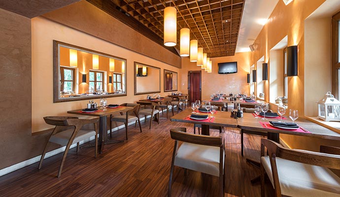 Polished wood floor of a restaurant