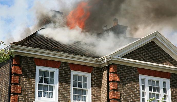 Burning house roof