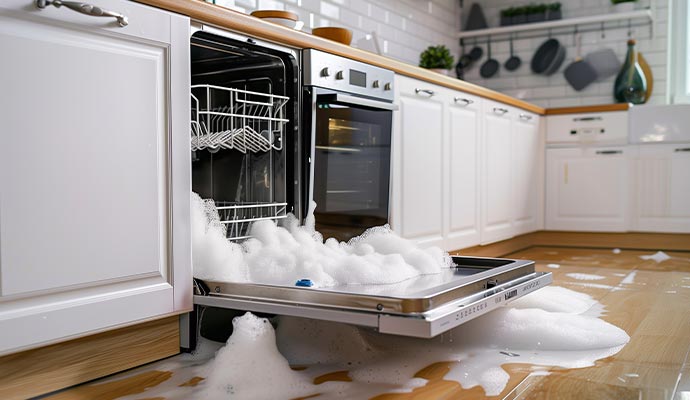 Water is overflowing from the dishwasher