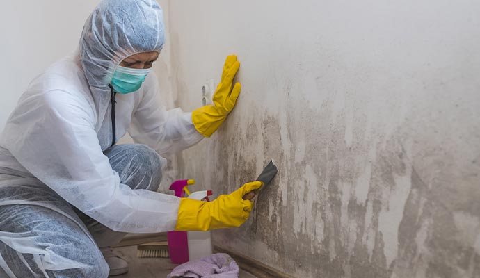 Professional worker providing mold removal service