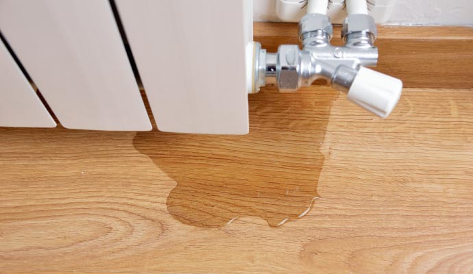 Flooded floor caused by a plumbing leak