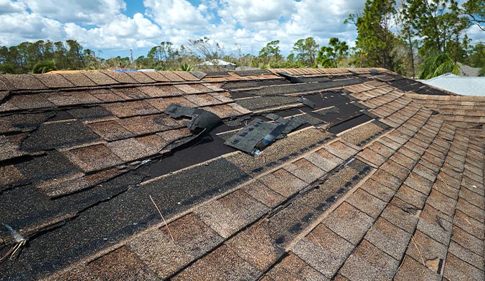 Roof damaged house