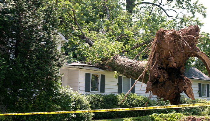 Tree damaged house due to wind
