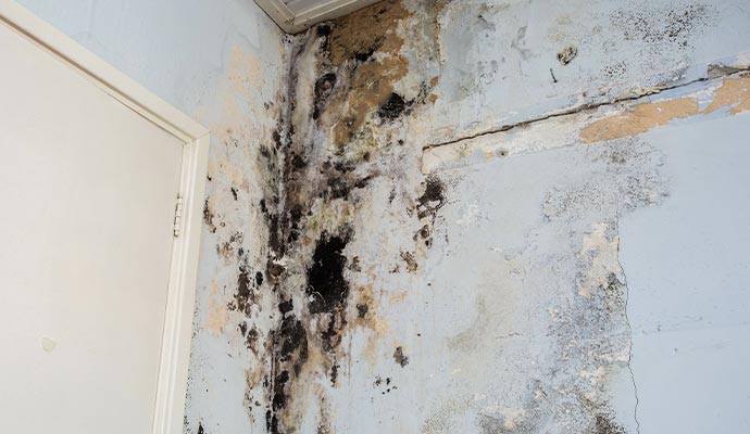 Wall severely damaged by mold