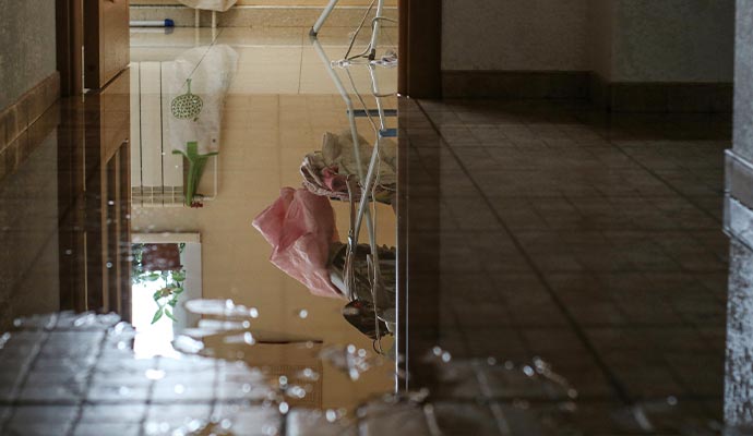 Water damaged residential house floor