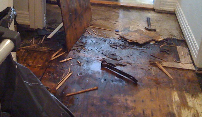 Water damaged wooden floor