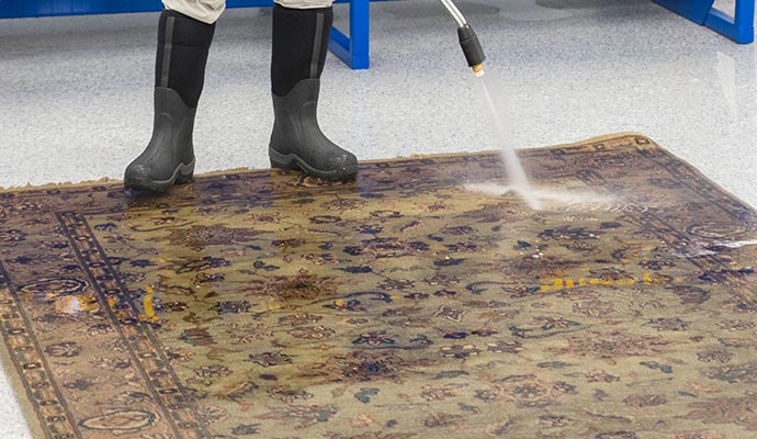 Rug cleaning service using pressure washer