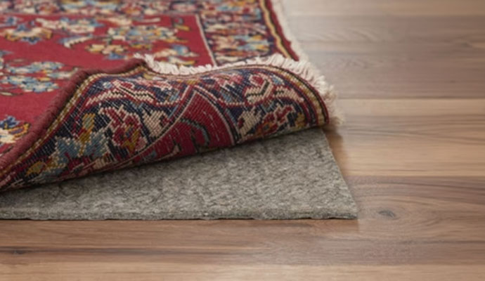 Thick felt rug pad under a red area rug