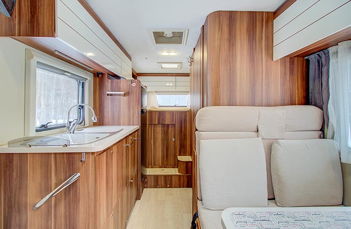 Cleaning the interior and kitchen of an RV