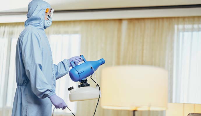 Sanitizing and disinfecting service using fogging machine