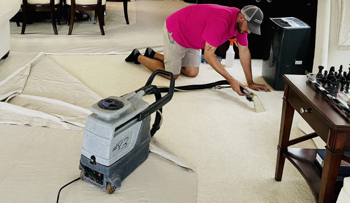 Professional worker removing stain from the carpet