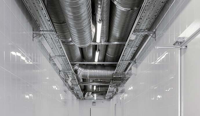 Ventilation ducts in a commercial facility