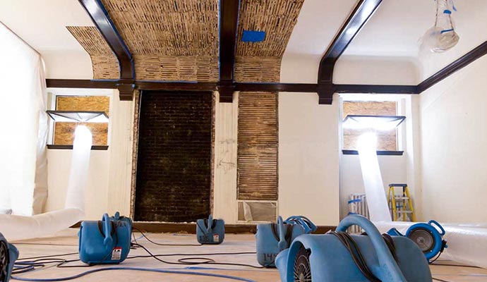 Water damage restoration in progress