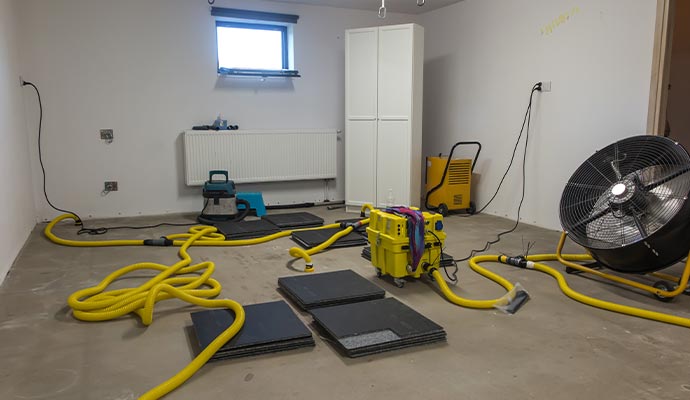 Water drying fan and pipe on the floor