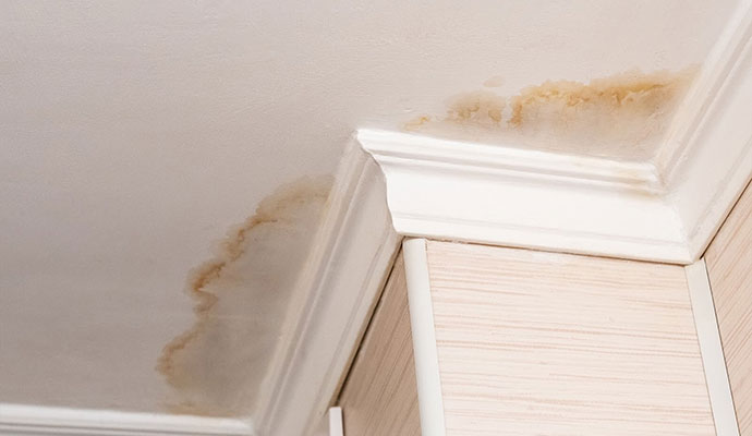 Water stains on ceiling corner